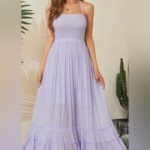 R. YIPOSHA LILAC  Tiered Ruffled Halter Maxi Dress for Wedding Guest Size, 4/6